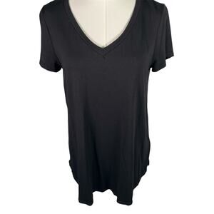 Cupio Black V-Neck Tunic Tee‎ Shirt Womens M Soft Stretch Short Sleeve Basic Top